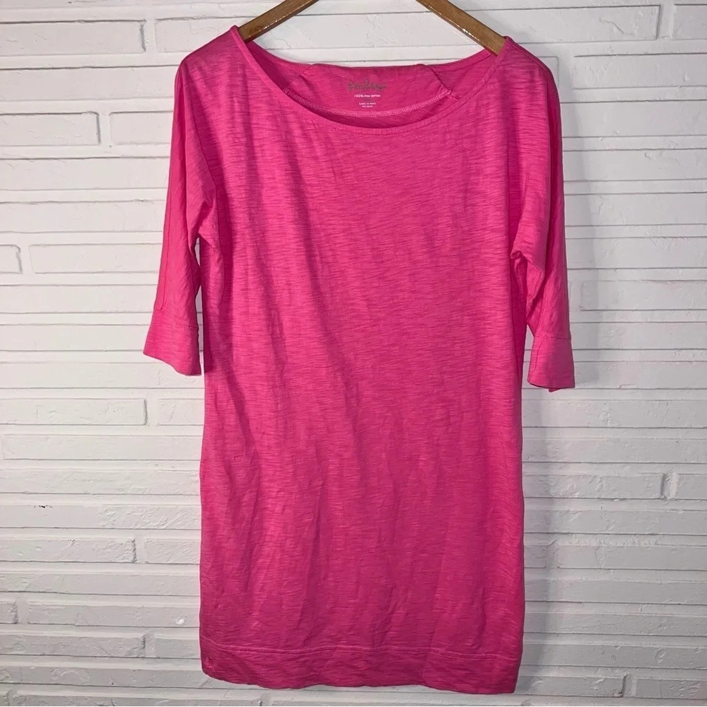 Lilly Pulitzer Hot Pink 1/2 Sleeve Pima Cotton Shift Dress, Women’s Size Small